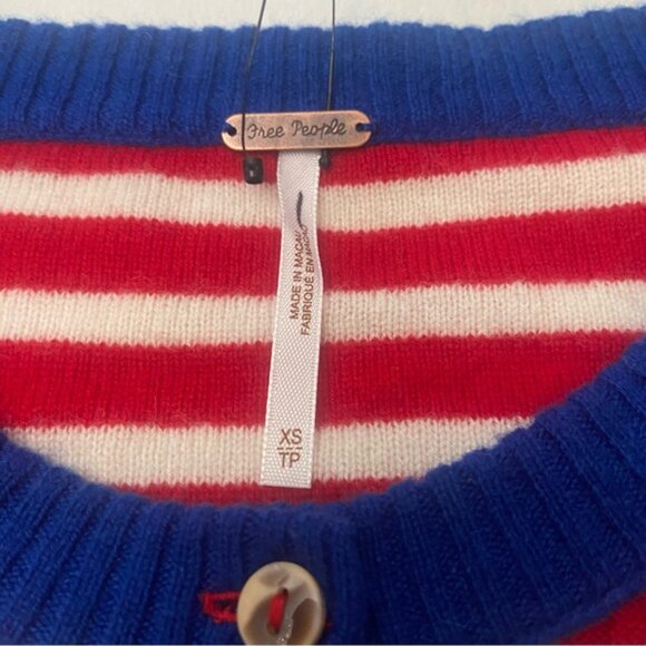 New! Free People nocturnal stripe Red Blue Cardigan sweater 2725 - Picture 7 of 8